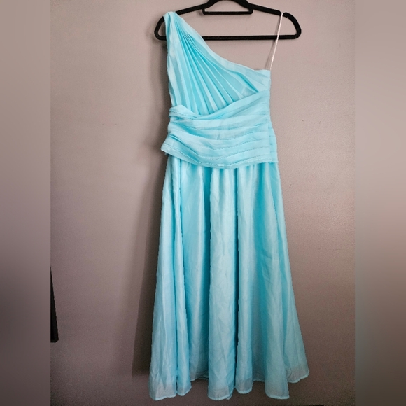 Hello Molly Taylor One Shoulder Midi Dress Mint M - Picture 6 of 10